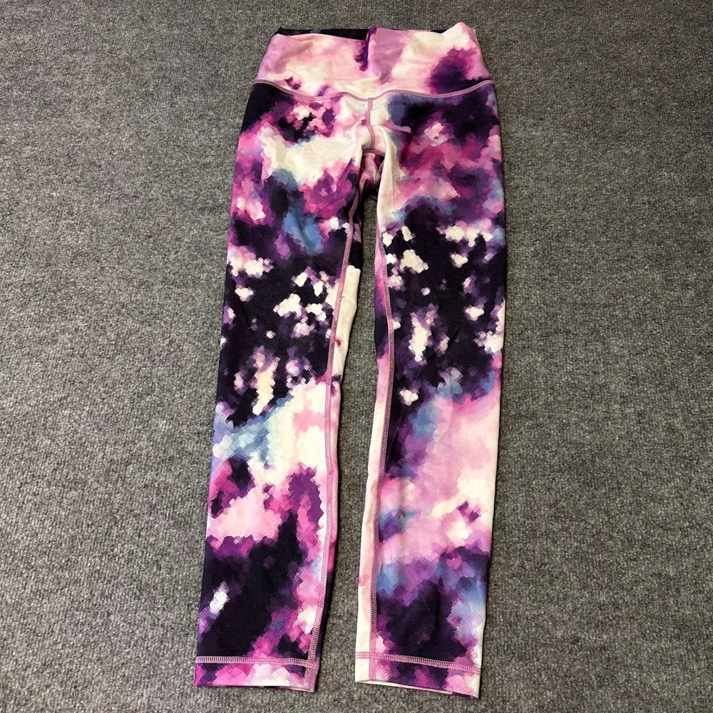 Lululemon Leggings Womens Size 6 Purple Pink Pixel Floral High Rise Yoga Pants